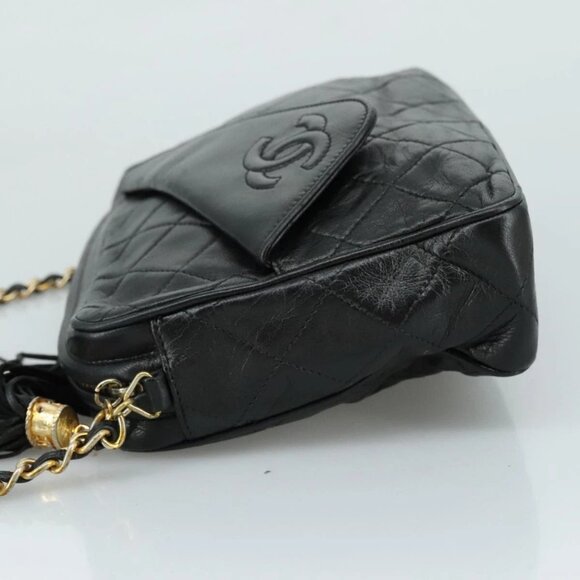 CHANEL Matelasse Chain Shoulder Bag Lamb Skin Black Gold CC Auth PP082 - Picture 6 of 16